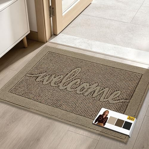 JSEI Door Mat 20"x 32",Absorbent Dirt Welcome Mat,Non-Slip Entryway Rugs Washable Indoor Entrance Mats,Low Profile Floor Mat for Entryway and Front Back Door,Beige