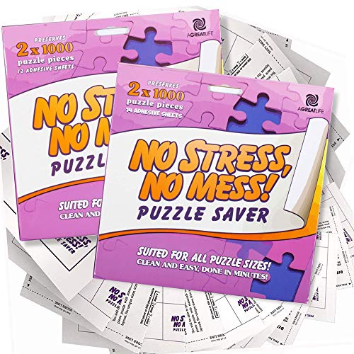 AGreatLife 2 Pack No Stress No Mess Puzzle Saver - 12 and 14 Sheets - Puzzle Glue Sheets for Large Puzzles - Fail Proof Your Puzzle Mounting with These Jigsaw Puzzle Saver - with 8pcs Wall Hangers