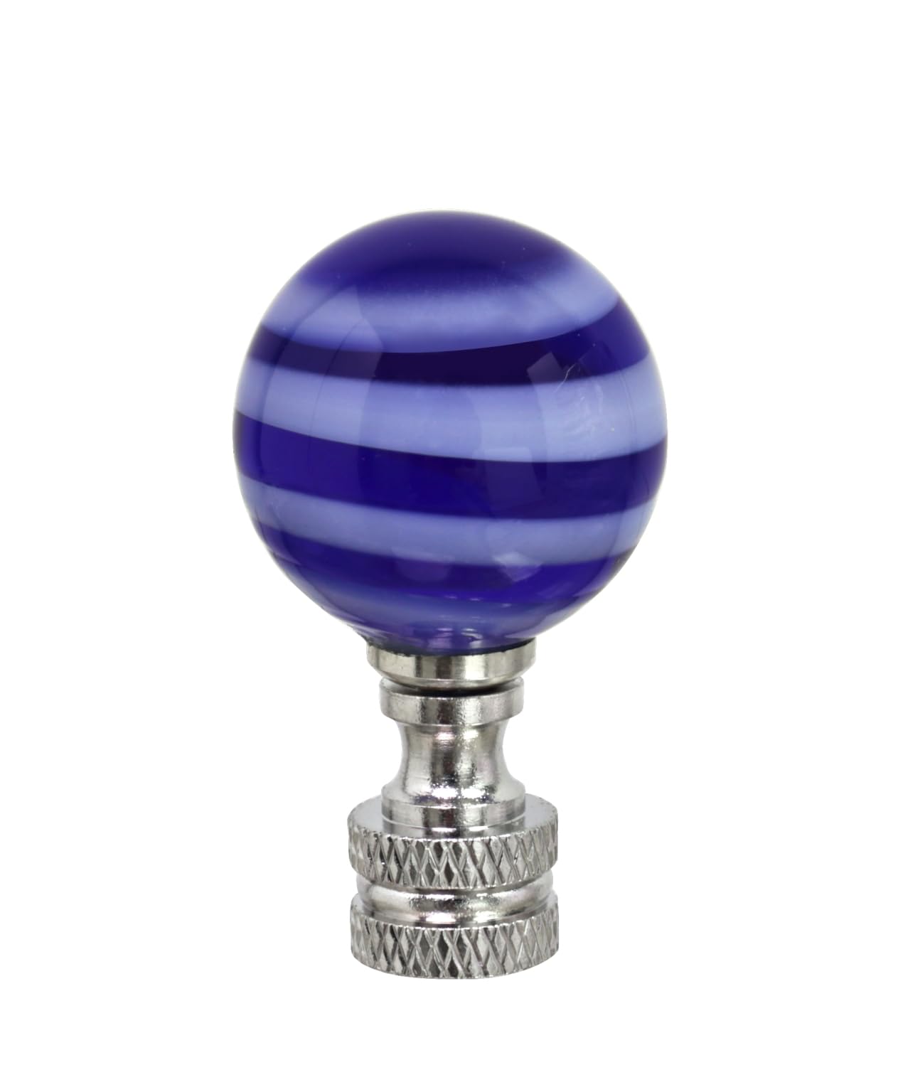 Aspen Creative 24013 Blue and White Glass Ball Lamp Finial in Nickel Finish, 2" Tall