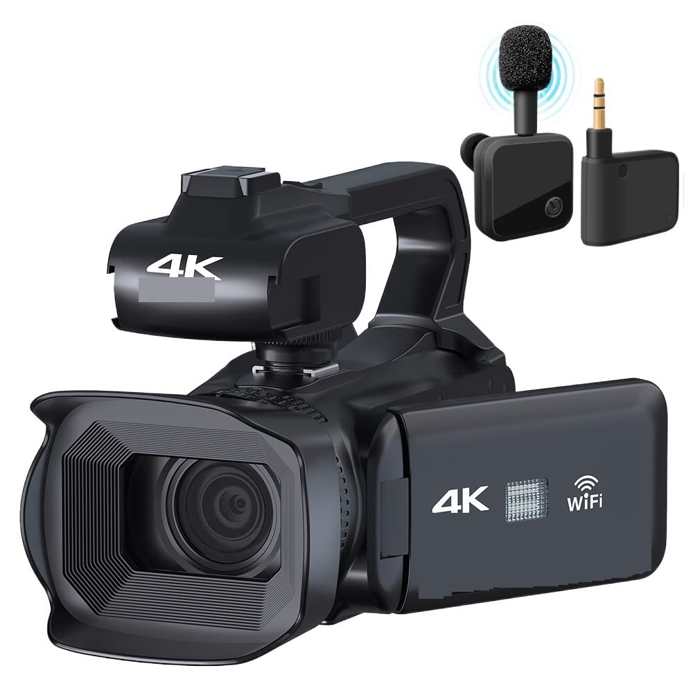 64MP Vlog Videocámara 4K HD Fotografía Cámara de Video Transmisión en Vivo 18X Zoom AF Grabadora Digital Girar Pantalla táctil(NO SD Card,with Wireless Mic)