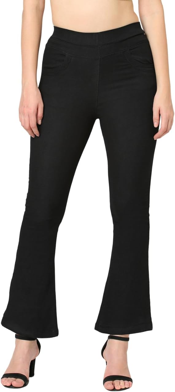 KRAUS JEANSWomen's Cotton Blend Flared Fit High-Rise Full Length Jeans (WCL-106)