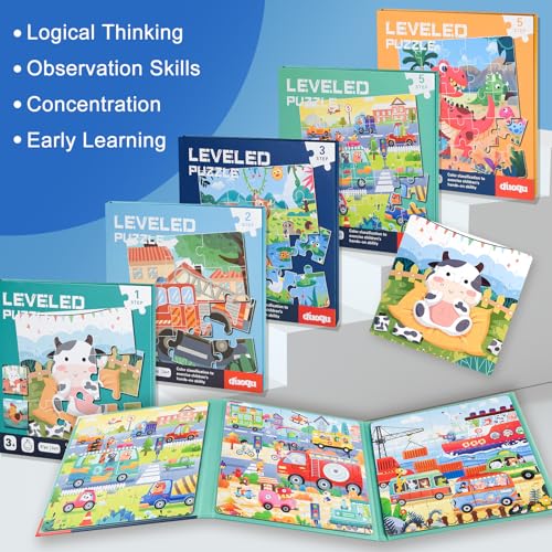Image of ASTARON Magnetic Puzzles 61 Pieces Animal Kids Educational Travel Toys | Folding puzzle book, each book contains 3 scenes, 3 difficulty levels, advanced puzzle book, easy to store, educational toy