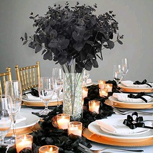 NAHUAA 2 Pcs Artificial Silver Dollar Eucalyptus Leaves Black Eucalyptus Leaf 18 Inch Fake artificial Foliages Plants for Indoor Outdoor Home Kitchen Garden Party Wedding Decoration Table Centerpieces