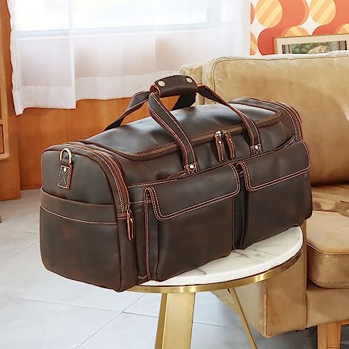 Polare 23" Duffel Retro Thick Full Grain Cowhide Leather Gym Weekender Overnight Luggage Bag 42L2