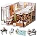 Cuteroom Kit in Miniatura per casa delle Bambole Fai da Te in Legno Realizzata a Mano, Modello di casa su Due Livelli e luci LED