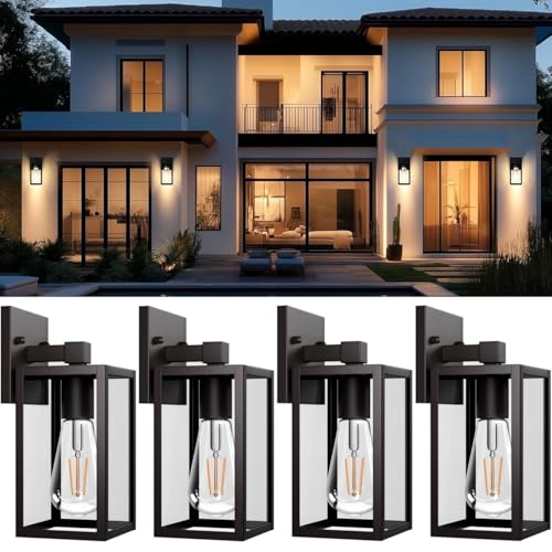 JESENBIL 4 Pack Outdoor Light Fixtures, Black Exterior Light Wall Mount, Aluminum Porch Wall...