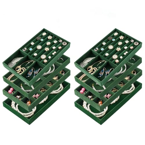 Plateau bijoux velours vert range-boucles d'oreilles et coffret bagues - 8