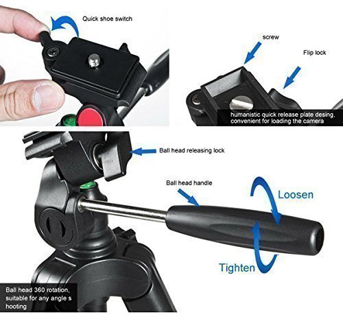 Fotopro Tripé DIGI 3400 com 4 seções e junta esférica 3D + kit de acessórios para smartphone (SJ-85)