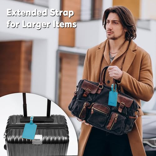 Image of Travelambo 8 Pack Luggage Tags Faux Leather for Suitcases Travel Bag Labels Travel Accessories Essential with Protection Cover ID, Energetic Blue, 3.5 inch x 2.05 inch