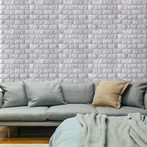 30 Pcs 3D Wall Panels Stick And Peel, Silver Brick Printable Faux Paneling Self Adhesive Waterproof 3D Wallpaper Stick And Peel For Bedroom, Bathroom, Kitchen, Fireplace (29.05 Sq Feet Coverage) #TOP7