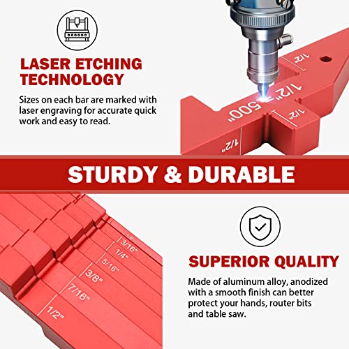 Router Table Set Up Bars, 7Pcs Aluminum Precision Setup Block Height Gauge Set For Router Table Saw Accessories Angle Woodworking Set Up Measuring Tools Drill Diameter Gauge For Carpenter, Red #TOP3