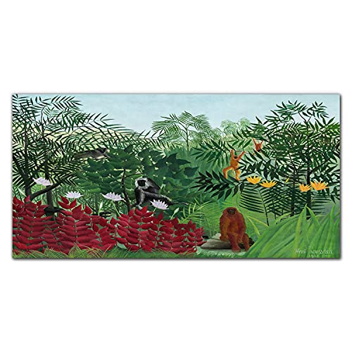 Tableau en verre acrylique 100x50 cm décor forêt tropicale et singes