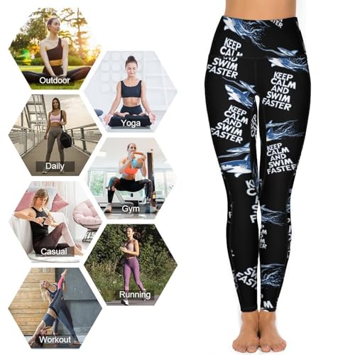 Shark Keep Calm and Swim Faster High Waist Yoga Pants with Pocket Slim Tummy Control Pants Butt Lift Leggings Workout Tights4
