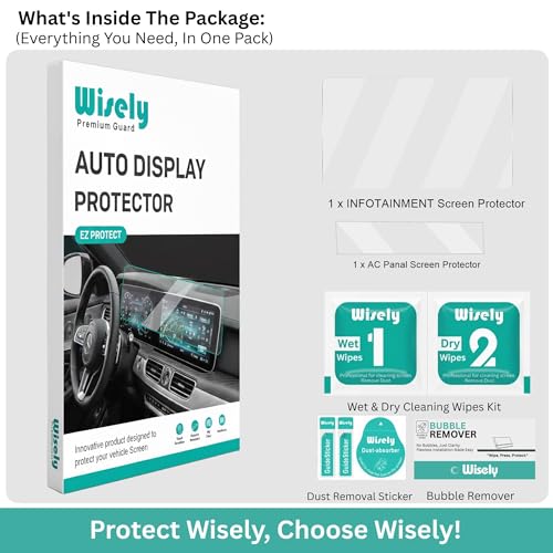 Image of Wisely 4Pcs - Screen Guard for KIA SONET (2024-26+) HTK HTK PLUS HTX Car - 8 Inch Display (2Pcs) Infotainment System & (2Pcs) AC Panel Protector - Stereo Accessories - Touch Responsive - HD Clear, Easy Installation