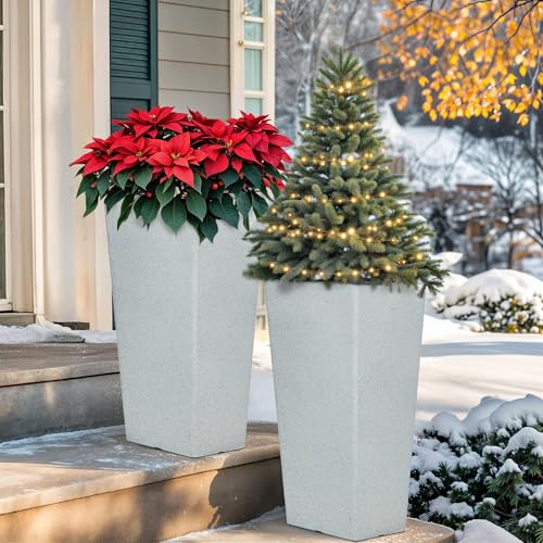 Autodaya 28" Plant Pots Tall Planters for Outdoor Plants Set of 2 with Tray by AUTO DAYA - Used condition - Image 6