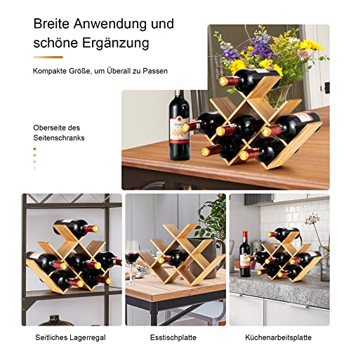 Foto von COSTWAY Weinregal Bambus, Kleiner Weinständer für 8 Flaschen, Freistehendes Gläserregal für Küche & Speisekammer & Bar, Flaschenregal Weinschrank Flaschenständer Weinflaschenhalter, 44 x 10 x 30 cm