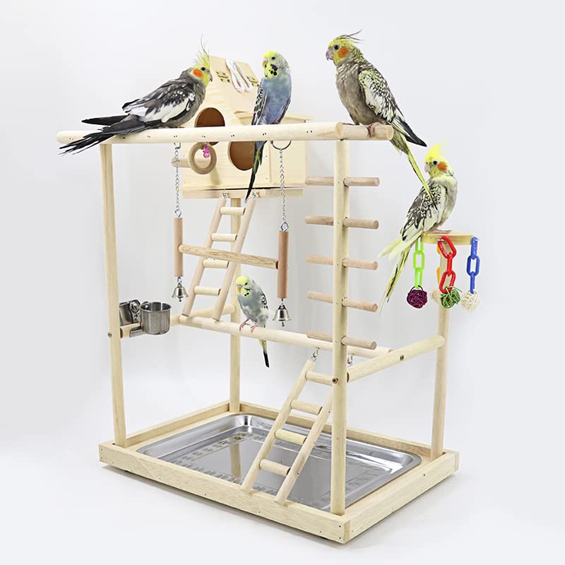 Percha para pájaros Soporte de Juego Loros con casa pájaros, Soporte, Escalera Perca, Juguete, Columpio for, Parque Infantil