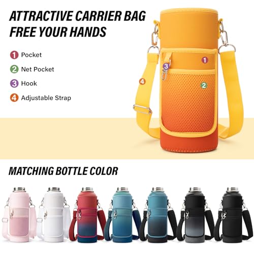 40 oz Insulated Water Bottle | Thickened Stainless Steel Vacuum Metal | Portable Sports Water Jug for Gym and Hiking with Straw, Carrier Bag, Handle Strap | BPA-Free 40 oz
