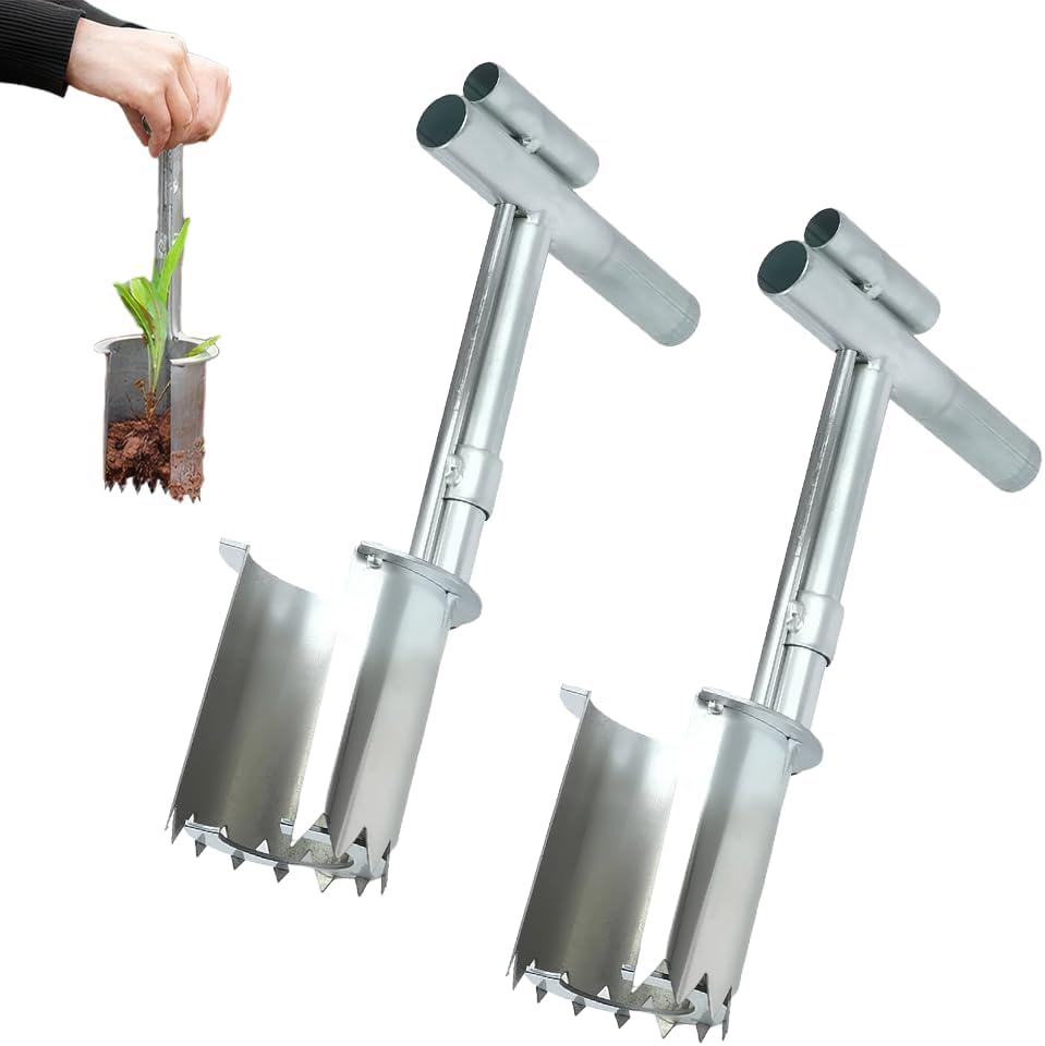 Bulb Planter Tool, 2025 New Heavy-Duty Sharp-Tip Plant and Fruit Tree Seedling Transplanter, Stainless Steel Easy Transplanter Garden Tools for Seed Planting Tools (2PCS)