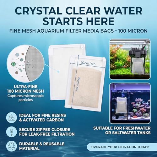 Image of Geiserailie 15 Pcs Aquarium Filter Media Bags 150 Micrometer Fine Filter Bags Mesh Reusable with Zipper for Activated Carbon Resins (4 x 6 Inch)