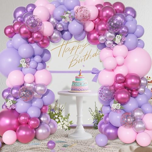 Image of Ouddy Life 157 Pcs Pink Purple Balloons Arch Garland Kit,Metallic Light Pastel Pink Purple Confetti Latex Balloon Different Size for Birthday Bridal Baby Shower Wedding Mothers Day Party Decorations