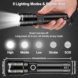 PHIXTON Rechargeable Flashlights 10000 High Lumens Long Range 3280 FT, Super Bright USB C LED Flashlight Long Lasting 15 Hours, Powerful Multifunctional Strong Flash Lights, for Camping
