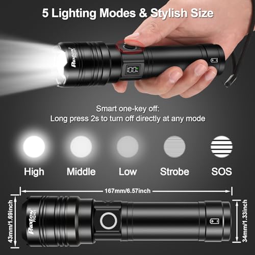 Rechargeable Flashlights 900000 High Lumens Long Range, High Concentration Super Bright USB C LED Flashlight Long Lasting, Powerful Multifunctional Strong Flash Lights, for Emergency Security Camping - Image 5