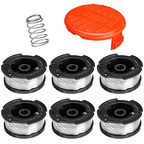 Bobine Fil Coupe Bordure pour Black et Decker Coupe-Bordures, 6 Bobine de Fil Debroussailleuse avec 1 Couvercle de Bobine et 1 Ressort Cover