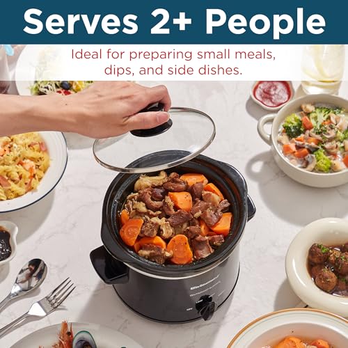 Elite Gourmet MST239X Electric Round Slow Cooker, Adjustable Temp, Entrees, Sauces, Stews & Dips, Dishwasher Safe Glass Lid & Crock, 2 Quart, Black by Elite Gourmet - Used condition - Image 4
