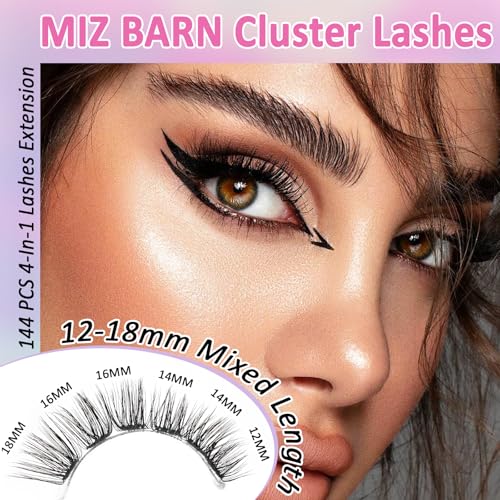 MIZ BARN Lash Clusters 144pcs Lash Extension D Curl Eyelash Clusters, 12-18mm individual Lashes Fluffy False Eyelashes Clusters DIY at Home (D-12-18 MIX)(DIY 06)