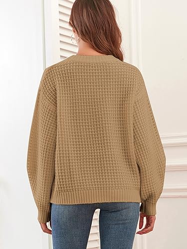 Image of ZAFUL Womens Sweater Cable Knit Oversized Sweaters Crewneck Long Sleeves Casual Knit Pullover Tops