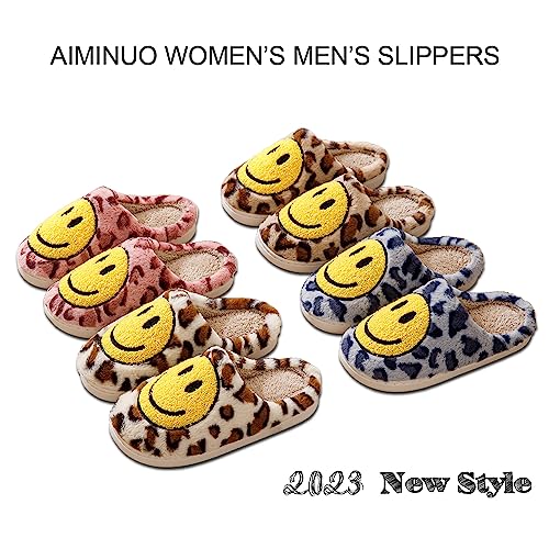Image of Women's Men's Preppy Happy Face Slippers Comfy Warm Plush Slip-On House Slipper for Winter Indoor Soft Cushion Non-slip Fluffy Slides Slippers