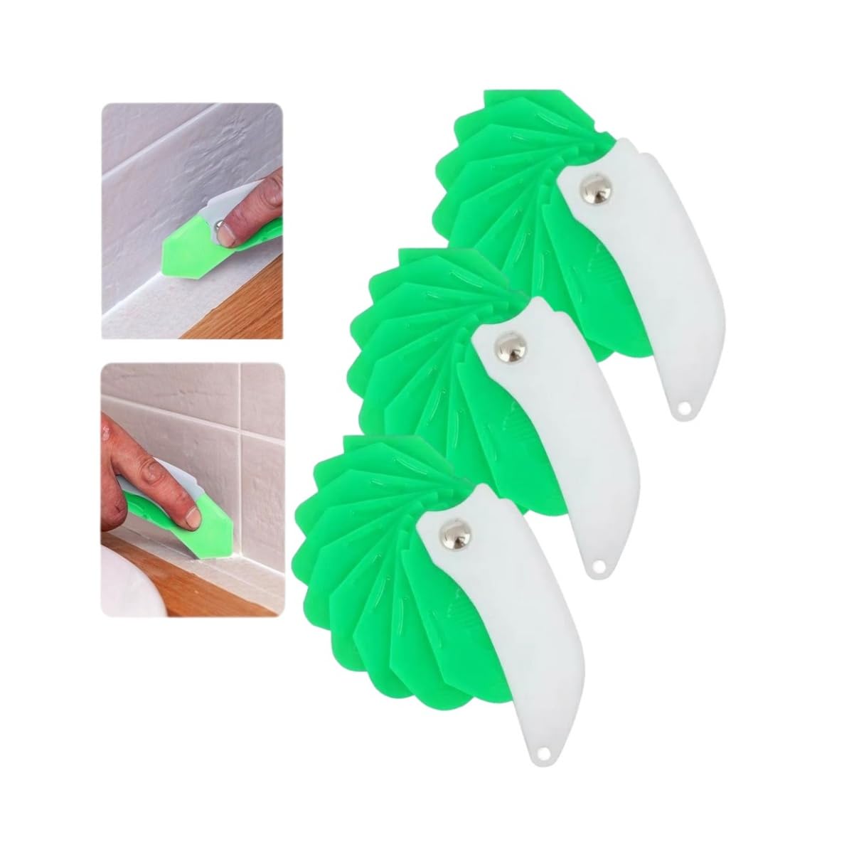 9 in 1 Caulking Spatula, Multipurpose 9 in 1 Caulking Tool PP Folding Smooth Seam Tool with Different Scraping Heads and Angles for Doors and Windows, Remover Spatula & Smoothing Edge for Grout