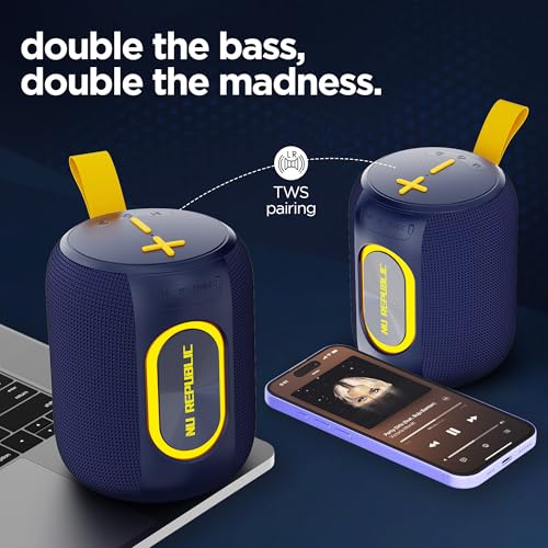 Image of Nu Republic SonicPop 2000 Portable Bluetooth Speaker | 16W Loud Sound, XBASS Deep Bass, RGB Lights, 66mm Driver, TWS Pairing, BT 5.4, Multi-Port, 6 Hrs Playtime, Carry Strap (Blue)