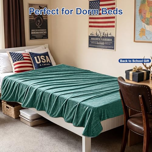 Image of KMUSET Cooling Blanket Twin XL (60 inchx90 inch), Double Sided Summer Cooling Blankets for Hot Sleepers & Night Sweats, Cool Soft Lightweight Blanket for Dorm Room Essentials, Beach & Travel Emerald Green
