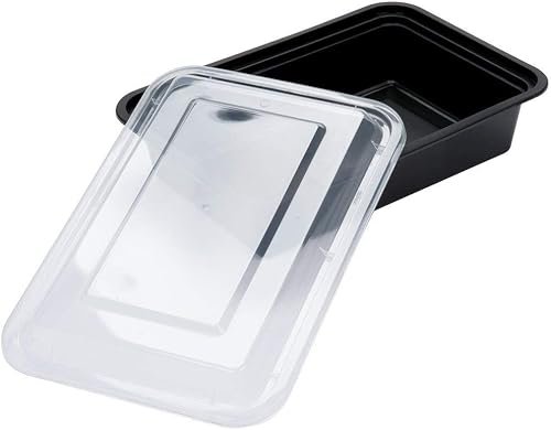 Miniatura 3 de SAFEPRO Recipiente rectangular negro para microondas de 38 onzas con tapa transparente (caja de 25)