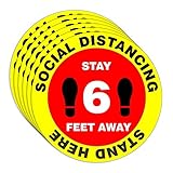 Supply360 "ソーシャルディスタンシングスタンドヒア - Stay 6 Feet Away w/Foot Prints"フロアデカール、社会的距離意識デカール、ビニール接着剤、直径25.4 cm (6 パック) (FSD-2702-6)