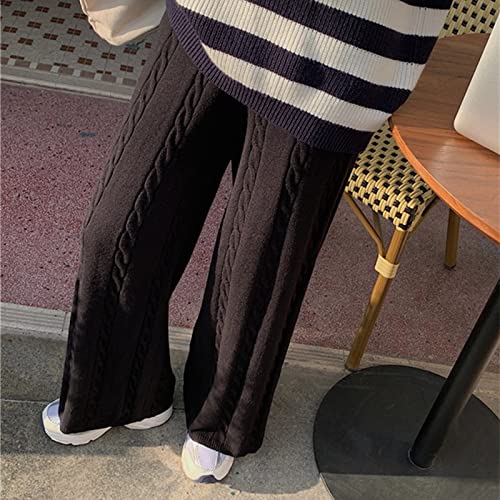 Pantalon large femme taille haute noir vêtement hiver fluide et lâche