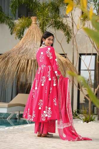 Image of ANNI Designer Women's Rayon Blend Anarkali Printed Kurta with Pant & Dupatta | Ethnic Kurta Pant Dupatta Set for Women | Traditional Indian Wear Outfit