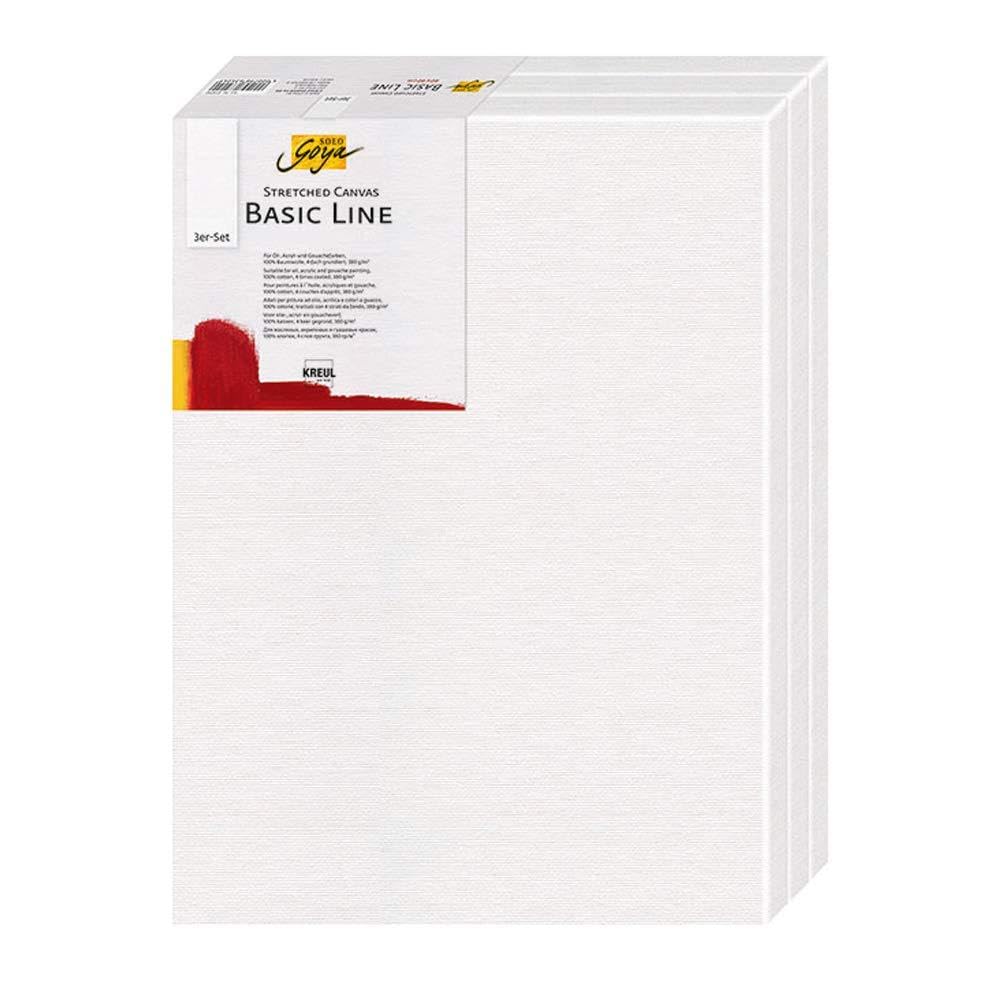 Kreul Solo Goya 633040 Stretched Canvas Basic Line Stretcher Frame 30 x 40 cm Set of 3 with Cotton Canvas 4 Ply Primed Ideal for Oil Acrylic and Gouache Paints