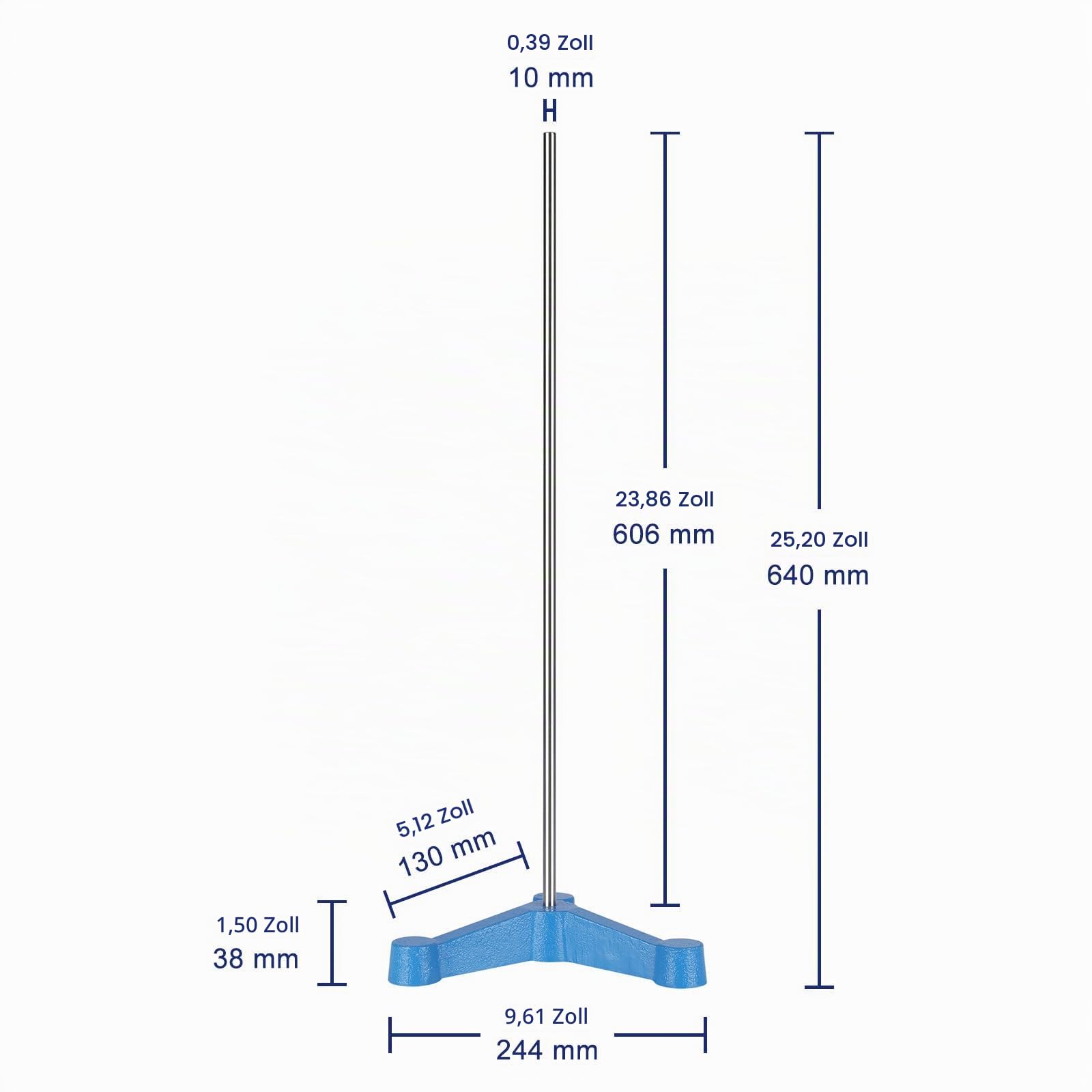 Labasics Dreieckiger Stativsockel mit Langem Stab, Robuster Edelstahl Laborständer für Stabilen Versuchsaufbau, Ideal zur Unterstützung von Laborausrüstung und Glaswaren, 135 mm