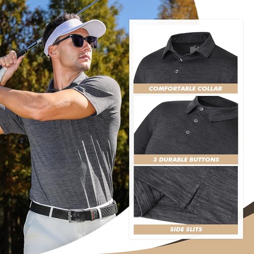 Polo Shirts for Men - Quick Dry Moisture Wicking Black Short Sleeve Performance Golf T Shirts for Casual Work Athletic2