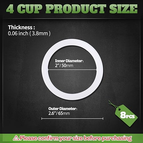 LitOrange 4 Cups Replacement Spare Food Grade Silicone Gasket, Seal Ring For Aluminium Stovetop Coffee Maker Pots Moka Express Dama Bialetti, 8 Pcs
