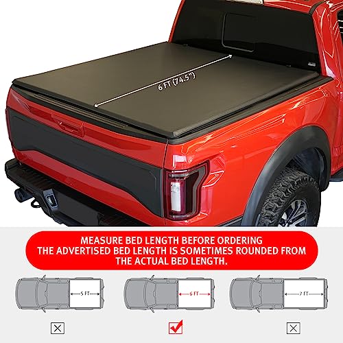 Xtweex Soft Roll Up Truck Bed Tonneau Cover Fits For 1989-2004 Toyota Compact Pickup Tacoma Fleetside (Not For Stepside) 6Ft Bed Black #TOP1