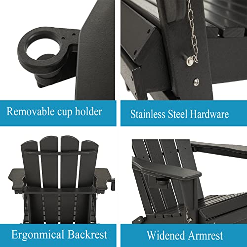 Huezoe Folding, Adult-Size, Weather Resistant For Patio Deck Garden, Backyard & Lawn Furniture, Easy Maintenance & Classic Adirondack Chair Design With Cup Holder, Black #TOP3