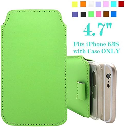 uFashion3C iPhone 6/6S 4.7'' PU Leather Sleeve Pouch Case with Pull Tab (With Room for a Thin Case - No More Than 0.5 mm Thick)- 13 Colors (Green)