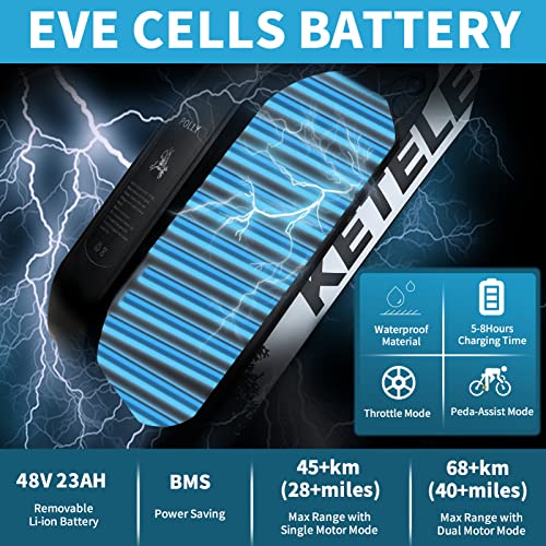 Helasdvt 2000W Electric Bike For Adults,35Mph Awd Dual Motor Electric Mountain Bike,48V23Ah Removable Battery,26" Fat Tire Electric Bicycles,With Suspension Fork,21 Speed Gears (D, 2000W) #TOP3