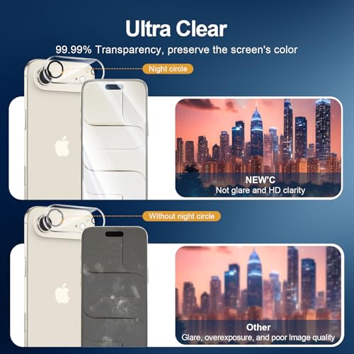 Image of NEW'C 3x Screen Protector for iPhone Air (6.5 inches)+ 3x Camera Lens Protector, Sensor Protection, Case Friendly Tempered Glass Film, Ultra Resistant, Easy installation tool include