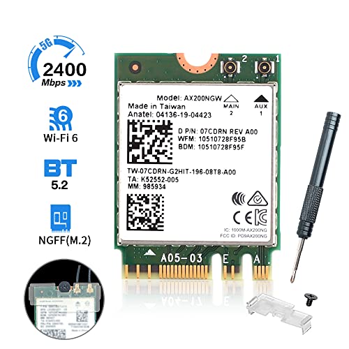 Rekong Wifi 6 Ax200Ngw M.2 2230 Wifi Network Card Dual Band 160Mhz Mu-Mimo 802.11Ac Ax 3000Mbps 2.4Ghz 5Ghz Bt5.2 Ax200 Wireless Adapter Ofdma Support Vpro Miracast Only For Windows 10/11,64 Bit #TOP2