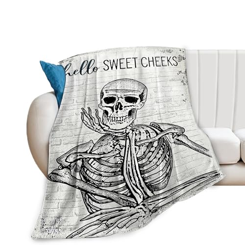 Funny Skeleton Throw Blanket - Skull Gifts and Decor for Boys, Men, Girls, Women, Kids, Adults - Soft Warm Cozy Fleece for Couch, Sofa, Bed 50"x40"